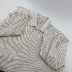 IKE Behar Mens Tan White Stripe Performance 100 Non Iron Dress Shirt 16.5 32